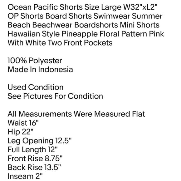 Ocean Pacific Shorts Size Large W32"xL2" OP Shorts Board Shorts Swimwear Summer - Picture 2 of 5